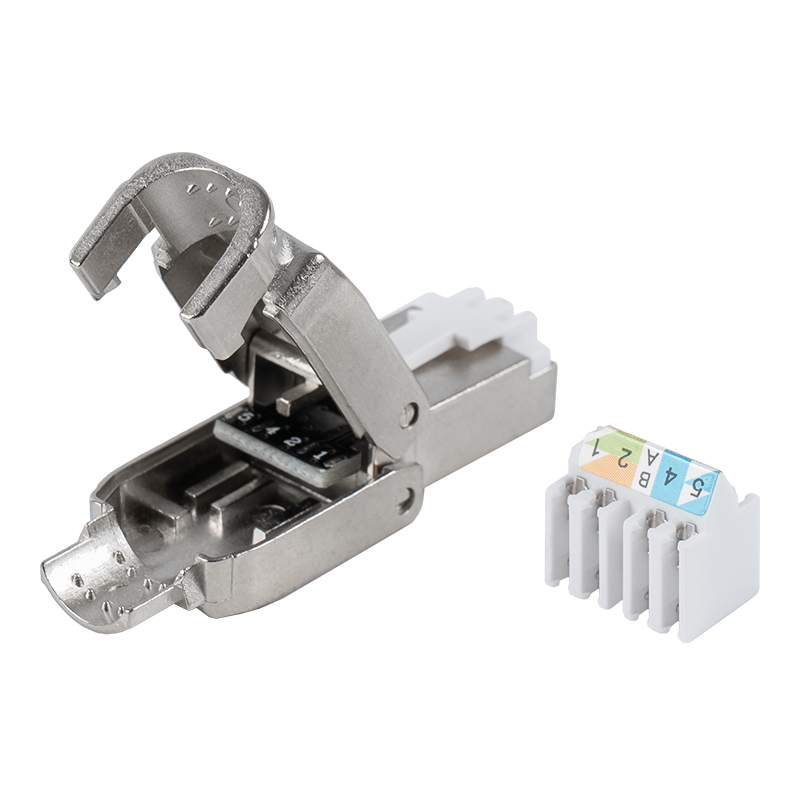 Conector RJ45 sem ferramentas tipo push-down blindado Cat6A RJ-602S-1-C6A Conector RJ45 sem ferramentas tipo push-down blindado Cat6A RJ-602S-1-C6A