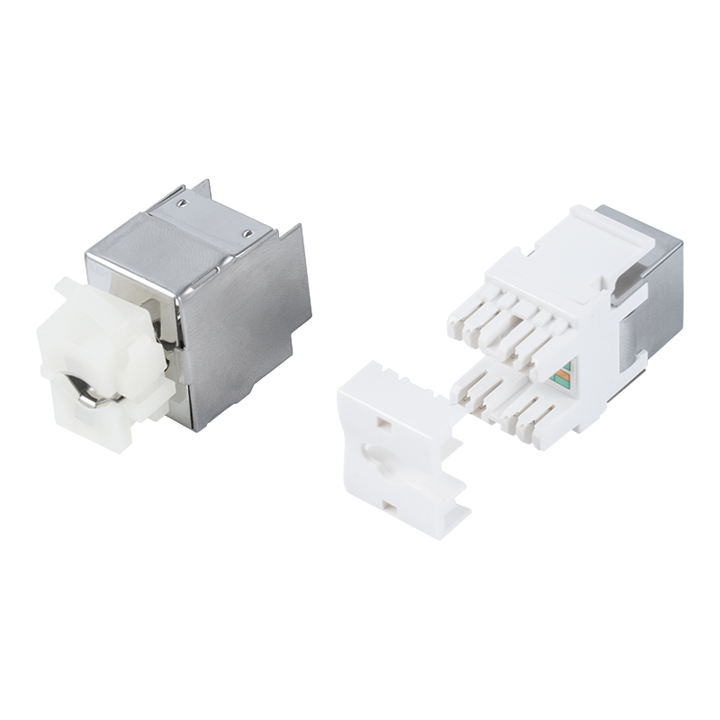 Conector Keystone blindado Cat6A de 180° (com caixa de metal) SM-2064SD8C6A