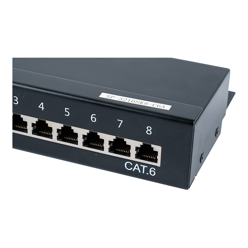 Patch panel blindado de 8 portas categoria 6 1U SP-3216SK8-C6 Patch panel blindado de 8 portas categoria 6 1U SP-3216SK8-C6