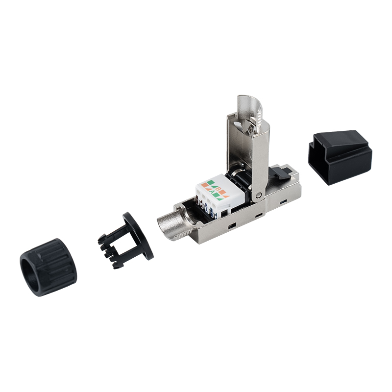 Conector RJ45 sem ferramentas blindado Cat7 (com tampas de plástico na cabeça e porcas de plástico na cauda) RJ-G50S-2-C7 Conector RJ45 sem ferramentas blindado Cat7 (com tampas de plástico na cabeça e porcas de plástico na cauda) RJ-G50S-2-C7