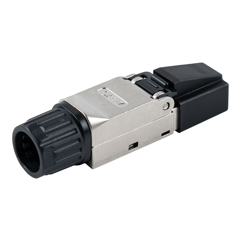 Conector RJ45 sem ferramentas blindado Cat7 (com tampas de plástico na cabeça e porcas de plástico na cauda) RJ-G50S-2-C7
