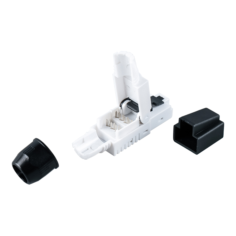 Conector RJ45 sem ferramentas sem blindagem Cat7 (com tampas de plástico na cabeça) RJ-G50U-1-C7 Conector RJ45 sem ferramentas sem blindagem Cat7 (com tampas de plástico na cabeça) RJ-G50U-1-C7