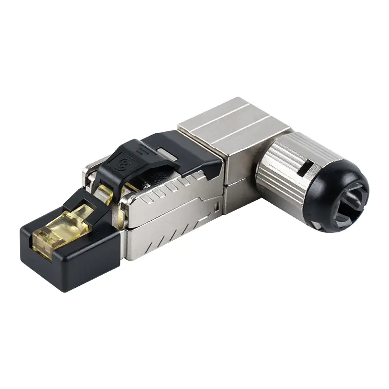 Conector RJ45 sem ferramentas blindado Cat7 (ângulo de 90 graus na extremidade) RJ-G90S-1-C7